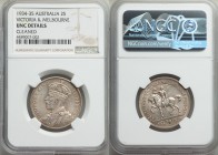 George V "Victoria & Melbourne" Florin 1934-1935 UNC Details (Cleaned) NGC, KM33. 21,000 pieces were melted. City of Melbourne and Victoria commemorat...