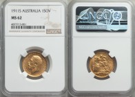 George V gold Sovereign 1911-S MS62 NGC, Sydney mint, KM29.

HID09801242017