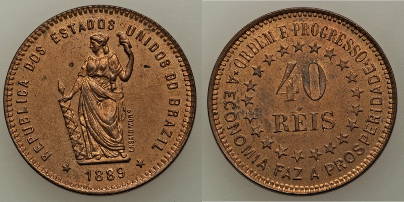 Republic Pair of Uncertified copper Pattern 40 Reis 1889, 1) 40 Reis - UNC, KM-P...