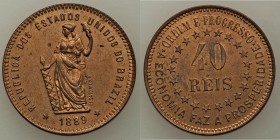 Republic Pair of Uncertified copper Pattern 40 Reis 1889, 1) 40 Reis - UNC, KM-Pn171. 30mm. 10.03gm. 2) 40 Reis - UNC, KM-Pn172. 30mm. 10.11gm. Sold a...