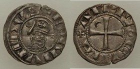 Principality of Antioch. Bohemond III (Majority, 1163-1201) "Helmet" Denier ND XF, CCS-65. 16mm. 1.03gm. 

HID09801242017