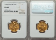 Free City gold 25 Gulden 1930 MS65 NGC, Berlin mint, KM150, Fr-44. Mintage: 4,000. 

HID09801242017