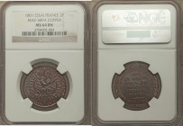 Napoleon copper Essai "Peace between Russia and France" 2 Francs 1801 MS64 Brown NGC, Maz-589a (R2), Bit-2 (R). 28mm. By Tiolier. FRANCAISE REPUBLIQUE...