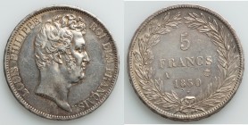 Louis Philippe I 5 Francs 1830-A XF (cleaned), KM738, VG-675a. 38mm. 24.85gm. Scarce raised Edge Lettering variety. Old cleaning but has since re-tone...