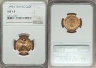 Republic gold 20 Francs 1893-A MS64 NGC, Paris mint, KM825. AGW 0.1867 oz. 

HID09801242017