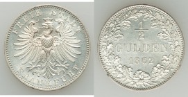 Frankfurt. Free City 1/2 Gulden 1862 UNC, KM368. 25mm. 5.27gm. 

HID09801242017