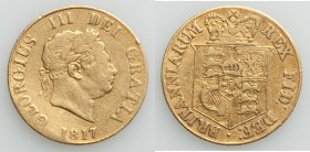 George III gold 1/2 Sovereign 1817 Fine, KM673, S-3786. 19mm. 3.89gm. Comes with old Davidsson's Ltd. tag. 

HID09801242017