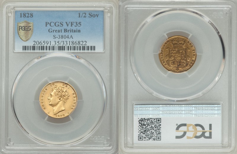 George IV gold 1/2 Sovereign 1828 VF35 PCGS, KM700, S-3804. AGW 0.1177 oz. Secon...