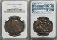 Victoria Crown 1897 AU58 NGC, KM783. "LX" on edge. Old cabinet toning in shades of gray-green with peripheral blues. 

HID09801242017