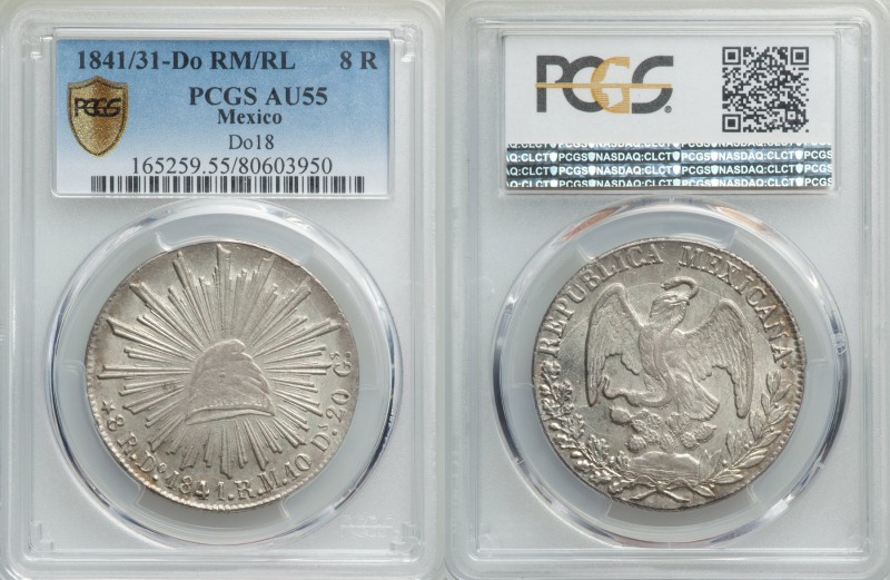 Republic 8 Reales 1841/31 Do-RM/RL AU55 PCGS, Durango mint, KM377.4, DP-Do18.

H...