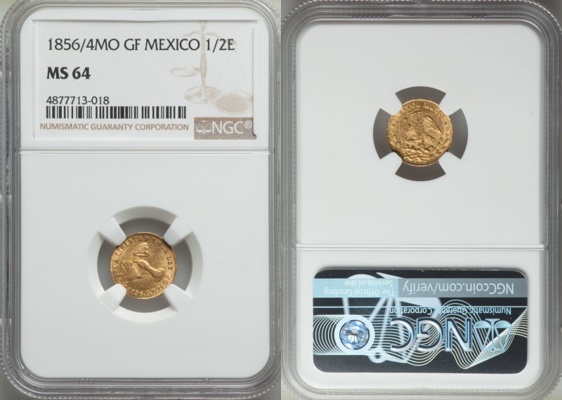 Republic gold 1/2 Escudo 1856/4 Mo-GF MS64 NGC, Mexico City mint, KM378.5.

HID0...