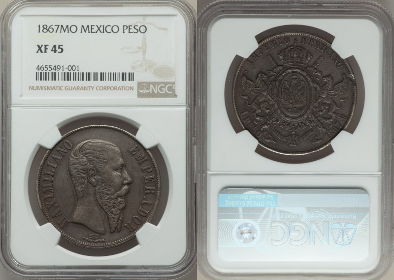 Maximilian Peso 1867-Mo XF45 NGC, Mexico City mint, KM388.1.

HID09801242017