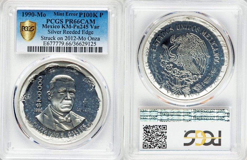 Estados Unidos Mint Error - Overstruck silver Proof Pattern 100000 Pesos 1990-Mo...