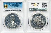 Estados Unidos Mint Error - Clipped silver Proof Pattern 100000 Pesos 1990-Mo PR66 Cameo PCGS, KM-Pn245var. Plain edge, 2% clipped/ragged end planchet...