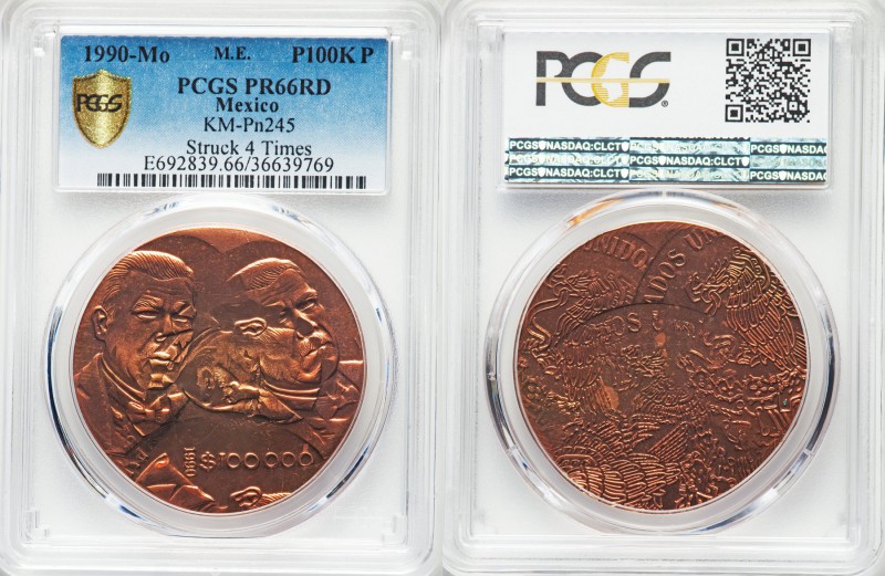 Estados Unidos Mint Error - Quadruple-Struck bronze Proof Pattern 100000 Pesos 1...