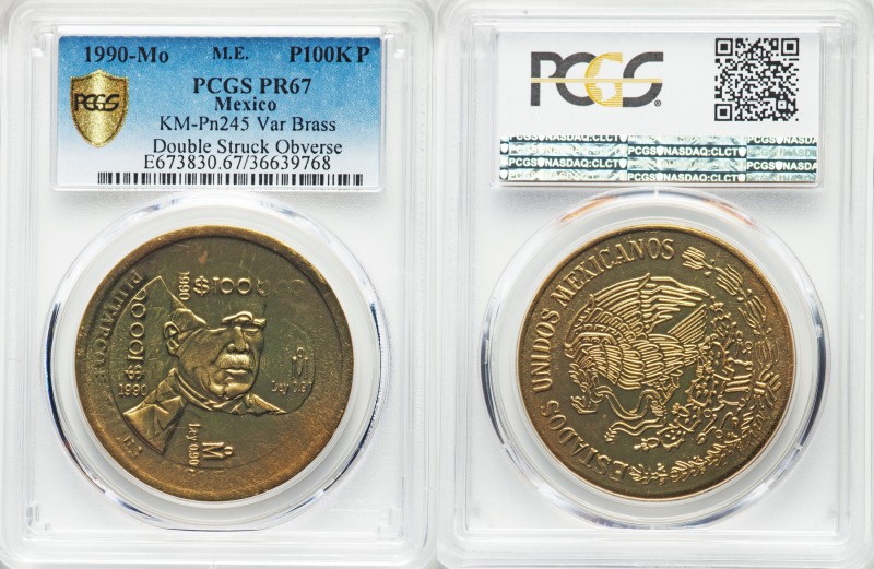 Estados Unidos Mint Error - Double-Struck brass Proof Pattern 100000 Pesos 1990-...