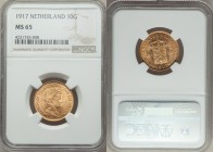 Wilhelmina gold 10 Gulden 1917 MS65 NGC, KM149.

HID09801242017
