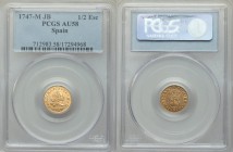 Ferdinand VI gold 1/2 Escudo 1747 M-JB AU58 PCGS, Madrid mint, KM372.

HID09801242017