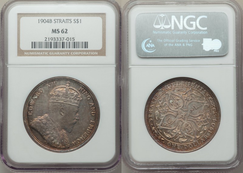 British Colony. Edward VII Dollar 1904-B MS62 NGC, Bombay mint, KM25. Light gold...