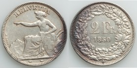 Confederation 3-Piece Lot of Uncertified Francs, 1) 2 Francs 1850-A - VF (ex. mount, scratches), KM10. 2) 2 Francs 1863-B - VF, KM10a. 3) 5 Francs 185...