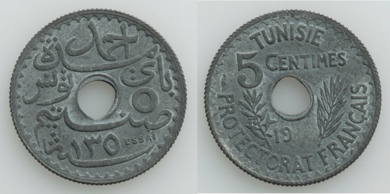 French Protectorate. Ahmed Bey zinc Essai 5 Centimes AH 135(0) (1931) UNC, Paris...