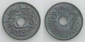 French Protectorate. Ahmed Bey zinc Essai 5 Centimes AH 135(0) (1931) UNC, Paris mint, KM-Unl., Lec-89. 18mm. 1.41gm. Incomplete dates on either side....