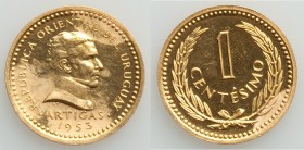 Republic gold Proof Pattern Centesimo 1953, KM-Pn46. 15mm. 2.53gm. Gold pattern or presentation striking of KM32. Proof with areas of roughness (perha...