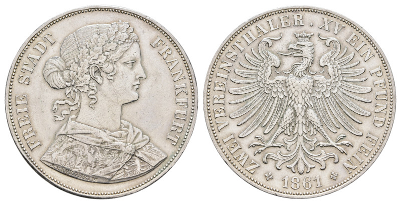 Doppeltaler, 1861, AKS 4, J. 43, kl. Kr., gereinigt/berieben, ss.