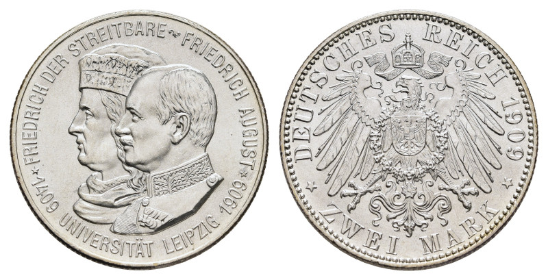 2 Mark, 1909, Friedrich August III., Universität Leipzig, vz-st. J. 138.