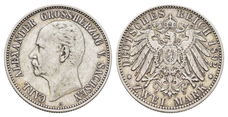 2 Mark, 1892, Carl Alexander, zur Goldenen Hochzeit, kl. Kr., ss, J. 156.