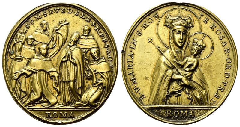 ROMA
XVIII secolo.
Medaglia devozionale ovale con la Regina del Sacro Rosario....