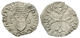 CARMAGNOLA
Francesco di Saluzzo, 1529-1537.
Soldino.
Ag
gr. 0,93
Dr. FRANCISVS: M :SALVTIAR. Stemma coronato; ai lati, F - S.
Rv. SANCTVS:CONSTA...