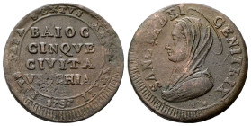 CIVITAVECCHIA
Pio VI (Giannangelo Braschi), 1775-1799.
Madonnina 1797.
Æ
gr. 14,96
Dr. PIVS PAPA SEXTVS ANNO XXIII /1797. BAIOC / CINQVE / CIVITA...