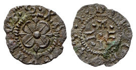 FANO
Pandolfo Malatesta, Signore di Rimini e Fano, 1384-1417. 
Picciolo.
Æ
gr. 0,38
Dr. PANDVLFVS•S•. Grande rosa a 4 petali.
Rv. +DOMINVS•. Le ...