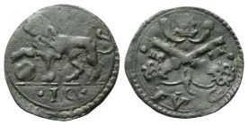 FOLIGNO
Leone X (Giovanni de’Medici), 1513-1521.
Quattrino.
Mi
gr. 0,67
Dr. Leone verso s., la zampa d. appoggiata su globo; in esergo, •10•.
Rv...
