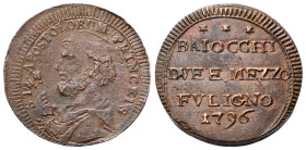 FOLIGNO
Pio VI (Giannangelo Braschi), 1775-1799.
San Pietrino da 2 e ½ Baiocchi 1796 (stelle piccole).
Æ
gr. 16,26
Dr. S P - APOSTOLORUM PRINCEPS...