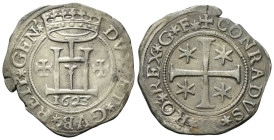 GENOVA
Dogi Biennali, 1528-1797. II Fase, 1541-1637.
Mezzo Scudo 1623, sigle GF.
Ag
gr. 18,63
Dr. DVX✶ET✶GVB✶REIP✶GEN’✶. Castello coronato tra du...