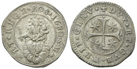 GENOVA
Dogi Biennali, 1528-1797. III Fase, 1637-1797.
Mezzo Scudo stretto 1680, sigle S M.
Ag
gr. 18,78
Dr. ✶ET★REGE★EOS★1680•S•M✶. La Beata Verg...
