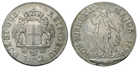 GENOVA
Dogi Biennali, 1528-1797. III Fase, 1637-1797.
2 Lire 1796.
Ag
gr. 8,20
Dr. DUX•ET•GUB• - REIP•GENU•. Stemma della Repubblica coronato tra...