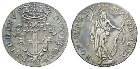 GENOVA
Dogi Biennali, 1528-1797. III Fase, 1637-1797.
Da 10 Soldi 1672.
Ag
gr. 2,62
Dr. DVX•ET•GVB• - •REIP•GENV. Stemma coronato in cartella; so...