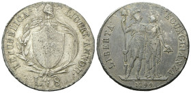 GENOVA
Repubblica Ligure, 1798-1805.
8 Lire 1799 a. II.
Ag
gr. 32,46
Dr. REPUBBLICA• - LIGURE•ANNO•II•. Stemma di Genova, su fascio sormontato da...