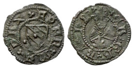 GUBBIO
Francesco Maria I della Rovere, 1508-1517.
Quattrino.
Æ
gr. 0,44
Dr. (trifoglio) FRAN(trifoglio)MA(trifoglio) DVX. Scudo tra due globetti....