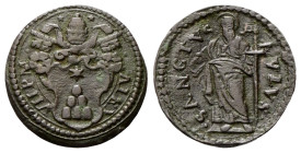 GUBBIO
Alessandro VII (Fabio Chigi), 1655-1667.
Quattrino.
Æ
gr. 3,34
Dr. ALEX - VII P M. Stemma sormontato da treiregno e chiavi decussate.
Rv....