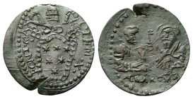 GUBBIO
Clemente X (Emilio Altieri), 1670-1676.
Quattrino.
Æ
gr. 3,19
Dr. CLEM•X• - PONT•MAX. Stemma ovale sagomato sormontato da triregno e chiav...