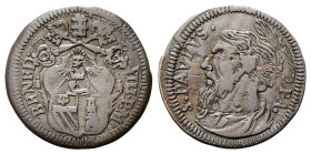 GUBBIO
Benedetto XIII (Pier Francesco Orsini), 1724-1730.
Quattrino.
Æ
gr. 3,19
Dr. BENED• - XIII•P•M•. Stemma sormontato da triregno e chiavi de...