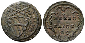 GUBBIO
Clemente XII (Lorenzo Corsini), 1730-1740. 
Mezzo Baiocco a. IV.
Æ
gr. 6,34
Dr. CLE[MENS] - XII• - P•M•A•IV• . Stemma sormontato da trireg...