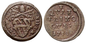 GUBBIO
Clemente XII (Lorenzo Corsini), 1730-1740. 
Quattrino 1738.
Æ
gr. 2,72
Dr. CLEM• - XII•P•M•. Stemma sormontato da triregno e chiavi decuss...
