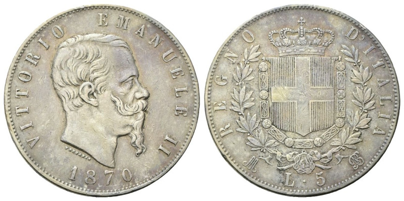 REGNO D’ITALIA
Vittorio Emanuele II, 1861-1878.
5 Lire 1870 Milano.
Ag
Dr. T...