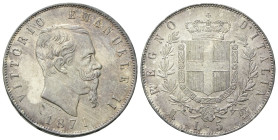 REGNO D’ITALIA
Vittorio Emanuele II, 1861-1878.
5 Lire 1871 Milano.
Ag
Dr. Testa del sovrano rivolta a d.
Rv. Stemma sabaudo crociato sormontato ...