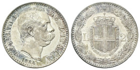 REGNO D’ITALIA
Umberto I, 1878-1900.
2 Lire 1884 Roma, I° Tipo.
Ag
Dr. Testa del sovrano rivolta a d.
Rv. Stemma sabaudo crociato sormontato da c...